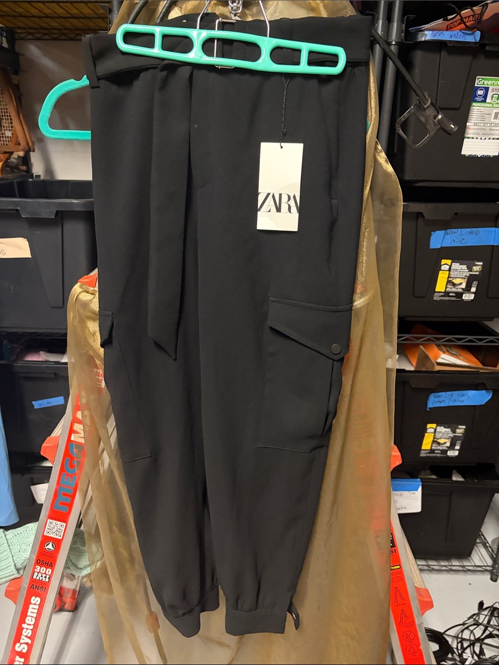 ZARA Black Cargo Jogger Trousers Med NWTs